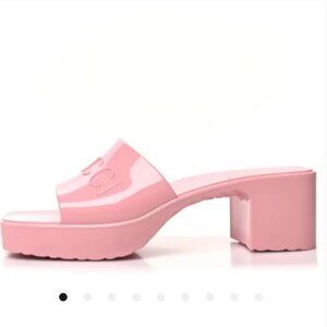 GUCCI Pink Rubber GG Platform Slide Sandals